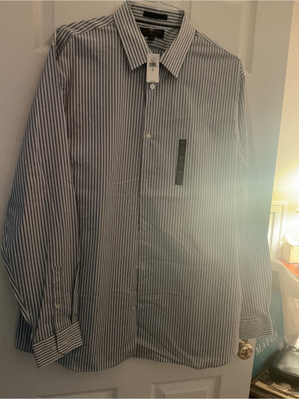 Men's Blue and White Stripe Button-Up Shirt